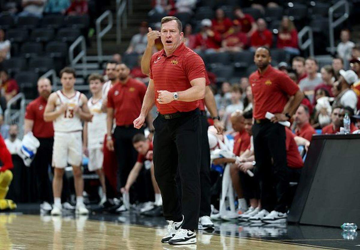 ST LOUIS, MISSOURI - MARCH 20: Head coach T.J. Otzelberger of the Iowa State Cyclones reacts against the Tennessee State Tigers during the second half in the first round of the 2026 NCAA Men's Basketball Tournament at Enterprise Center on March 20, 2026 in St Louis, Missouri. (Photo by Jamie Squire/Getty Images)