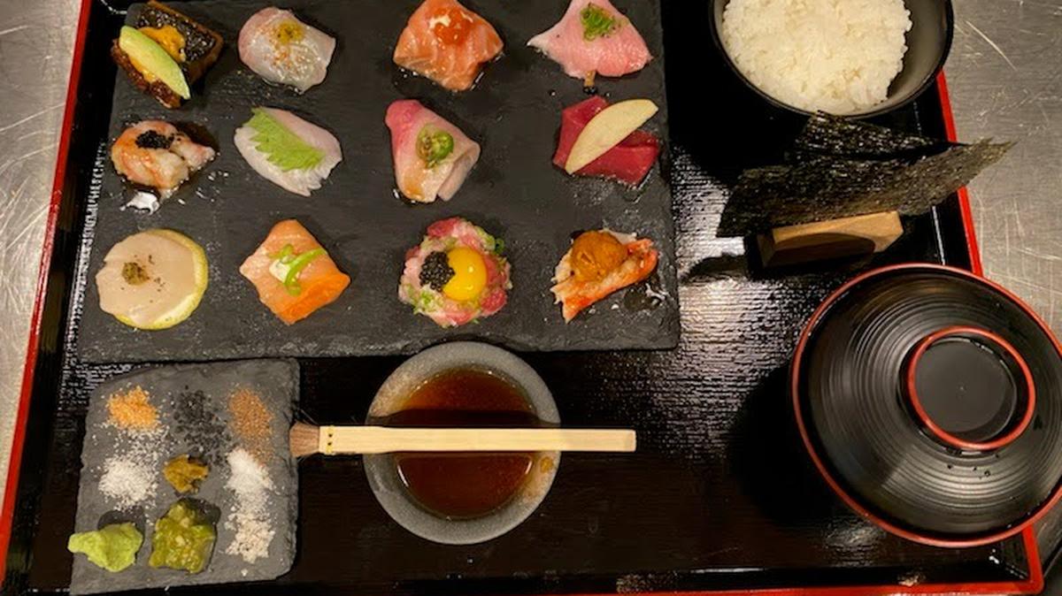 The omakase sushi/sashimi set at Omakase, the new sushi and sake restaurant now open on East High Street in Lexington’s Chevy Chase neighborhood.
