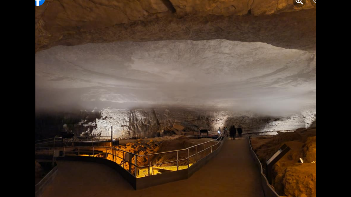Dense fog formed inside Mammoth Cave National Park in Kentucky.