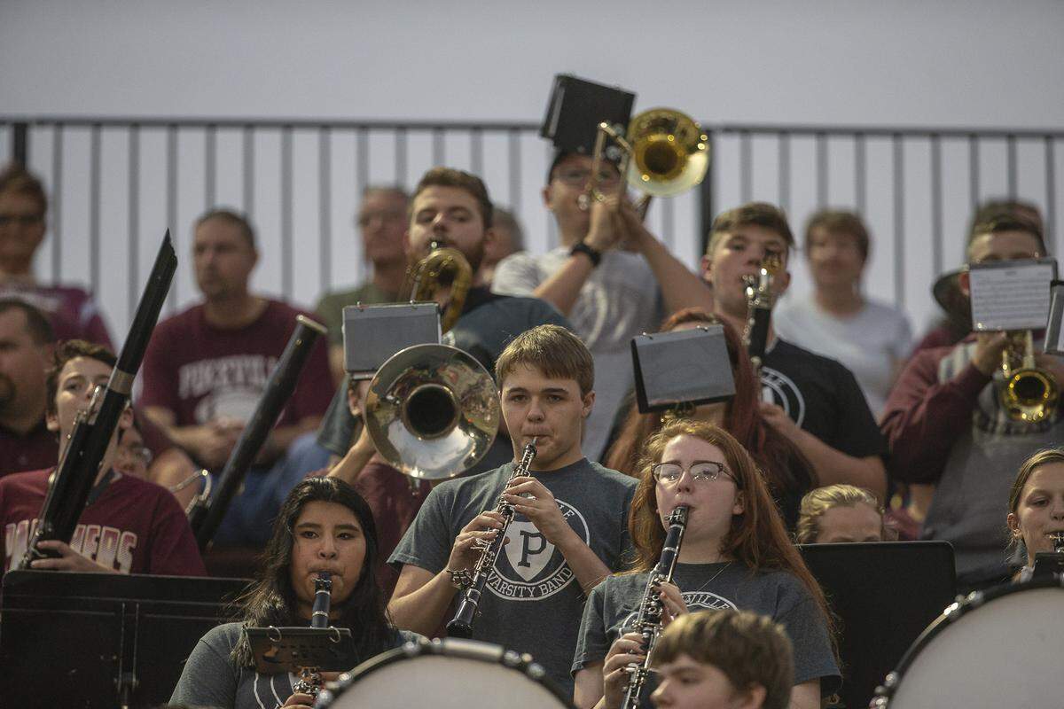 The Pikeville band performs during Friday’s game against Raceland.