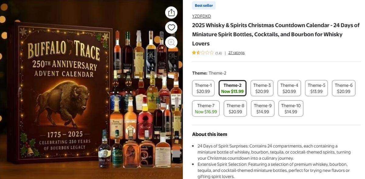 Bourbon fans who bought fake “whiskey advent calendars” such as this one listed on Walmart.com may be in luck: Buffalo Trace Distillery is offering a one-time “make good” holiday gift.