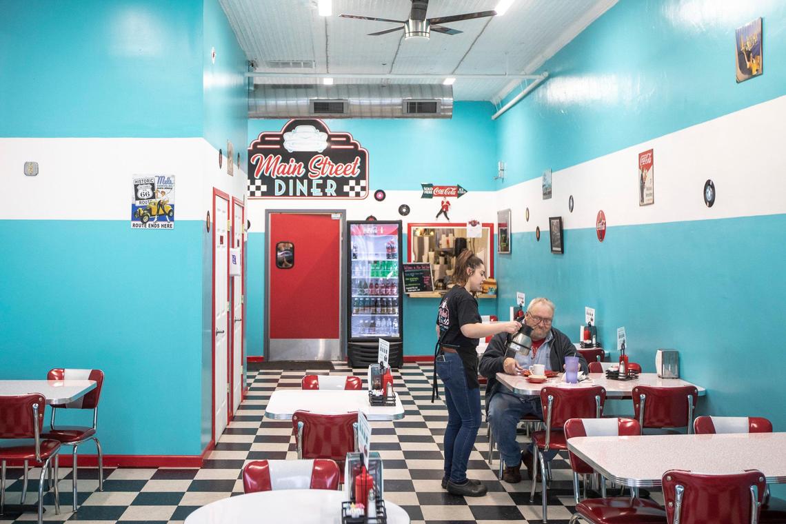Megan Farney, an owner of Main Street Diner at 227A West Main St. in Frankfort, Ky., poured coffee for David Loman, of Frankfort, Tuesday, March 3, 2020.