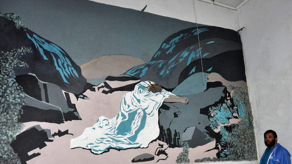 A mural by renowned Mayfield artist Helen LaFrance sits in St. James African Methodist Episcopal Church in Mayfield, which was heavily damaged in the December 2021 tornadoes. The the African American Cultural Heritage Action Fund is supporting the restoration.