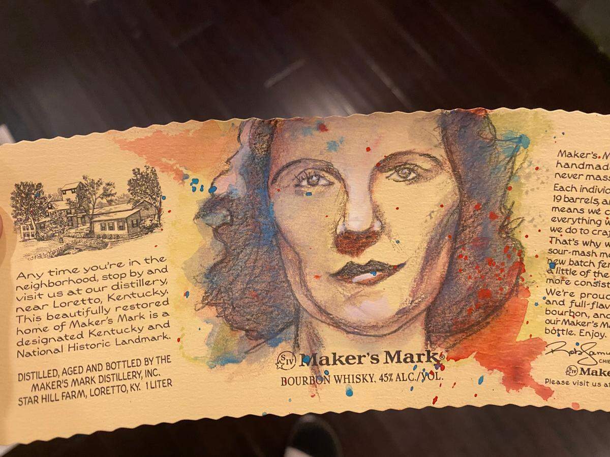 Owensboro artist Aaron Kizer, who created the portrait of Margie Samuels, will do special hand-painted labels at the distillery on March 6. Each hand-painted bottle will be $175.