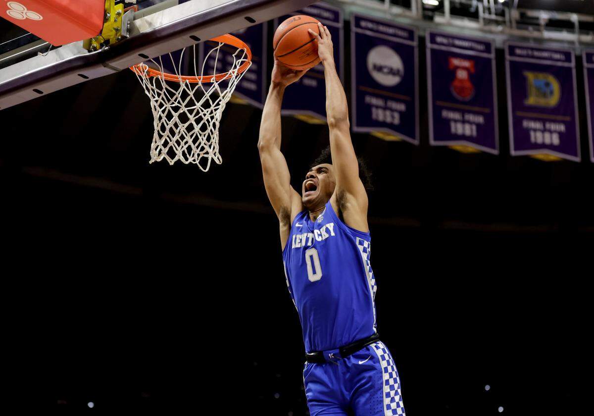 Jacob Toppin scored 14 points and grabbed eight rebounds in Kentucky’s loss at LSU on Tuesday night. He also had two assists and two steals.