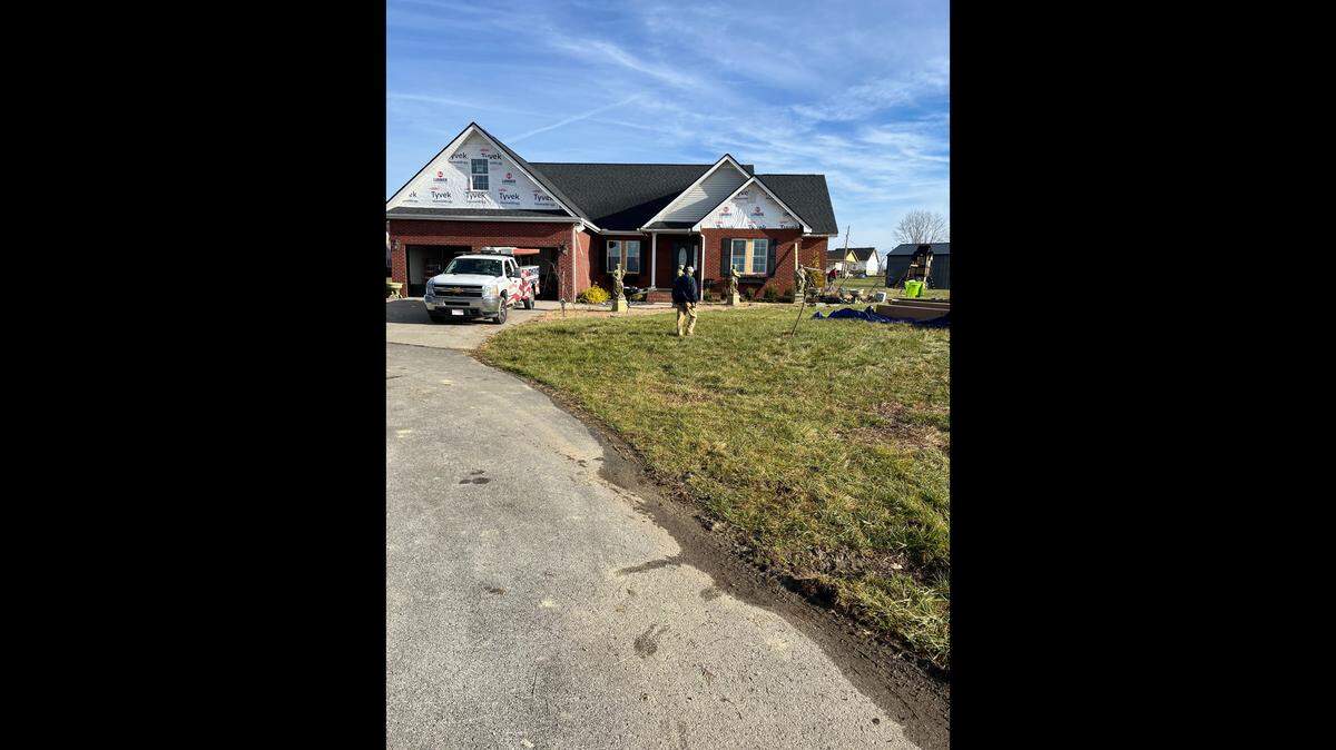 A home in the Sunshine Hills neighborhood outside London, Ky., remains under repair Nov. 24, 2025, around six months after a deadly tornado struck the area.