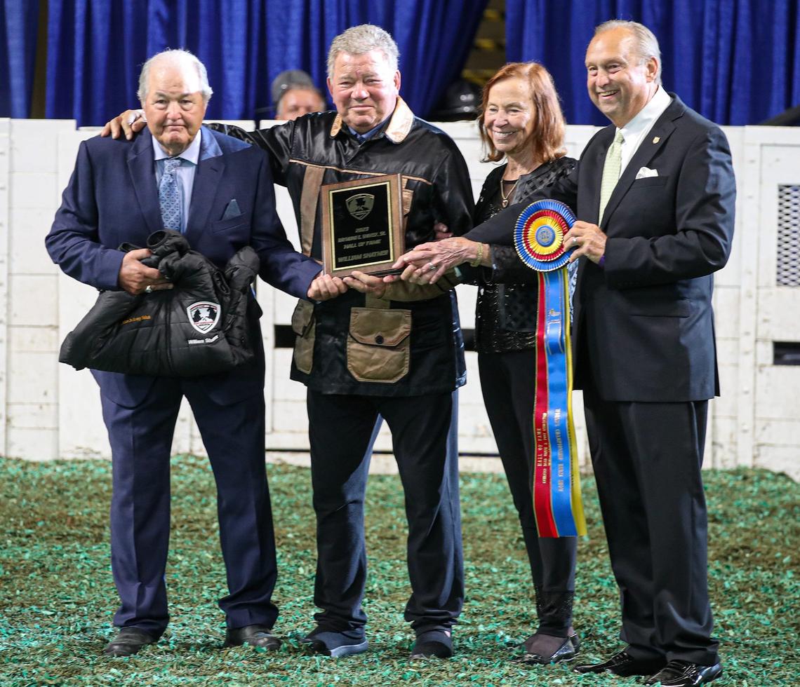 Actor William Shatner, second from left, was inducted into the American Road Horse & Pony Association Hall of Fame at the World’s Championship Horse Show in Louisville on Thursday, Aug 24, 2023. It’s the highest honor in the roadster discipline in which Shatner has been a longtime competitor.