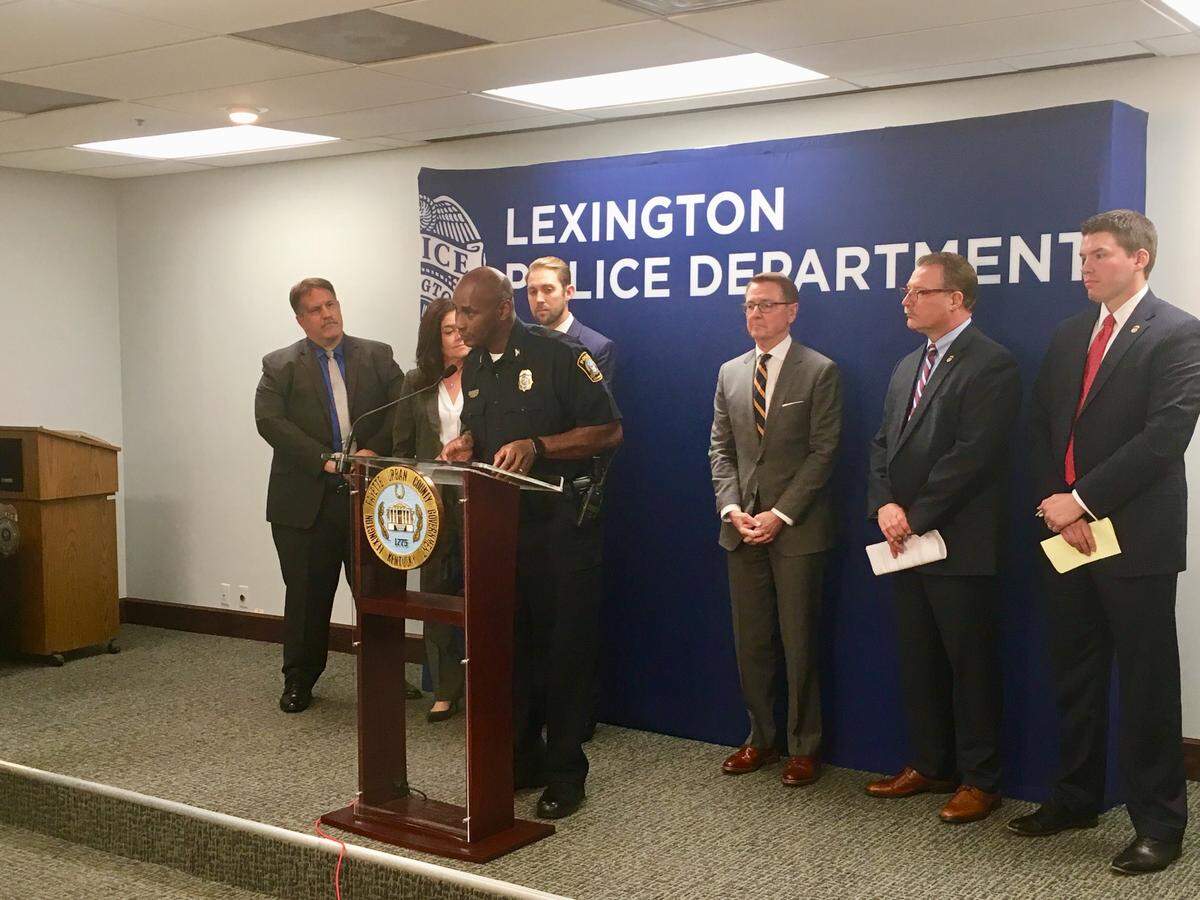 Lexington Police Department Chief Lawrence Weathers (center), announced Wednesday the city has received a computer system called NIBIN that will help the department solve crime quicker.