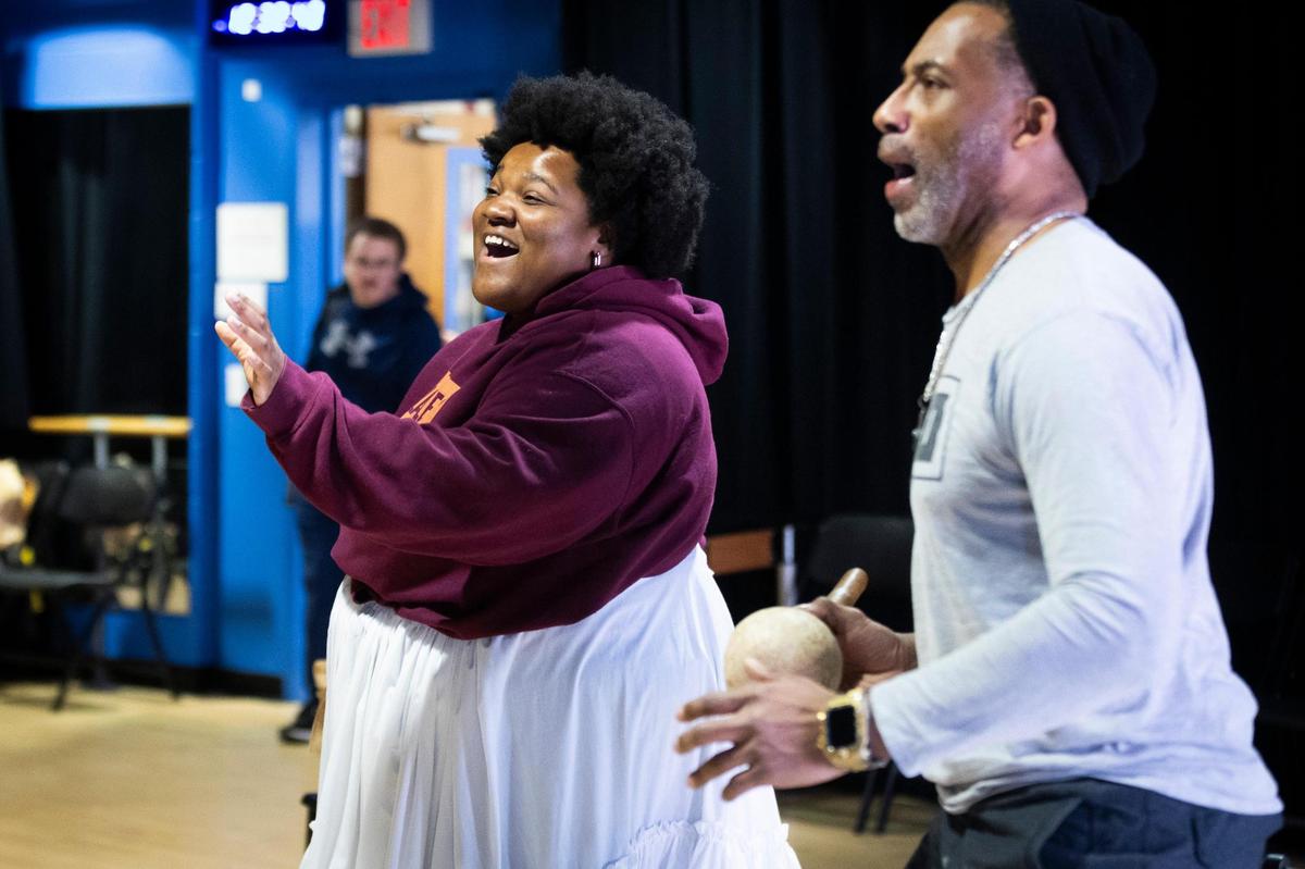 Sanctuary Road principal artists Mariah Graves and Nathaniel Thompson rehearse on Saturday, March 1, 2025.