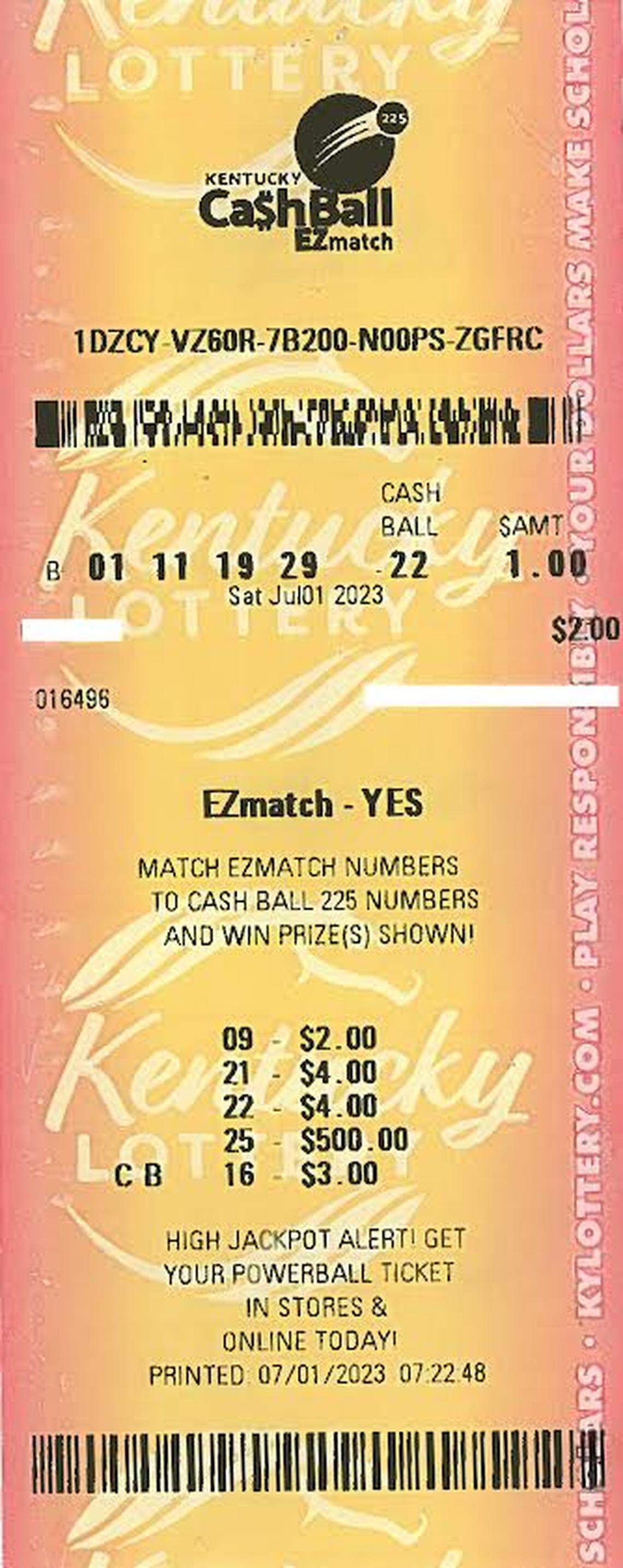 This Cash Ball 225 ticket won a Kentucky man the game’s top prize of $225,000, according to a Friday release from Kentucky Lottery.