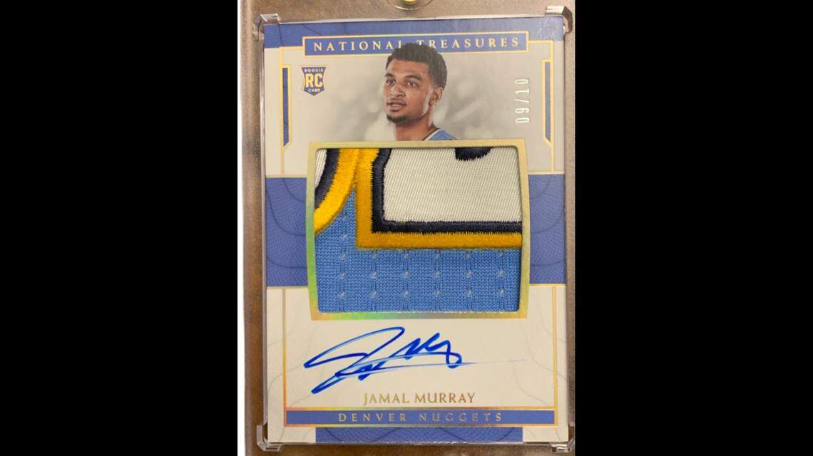 This Jamal Murray card — featuring his autograph and a large jersey swatch — is on Jimmy Mahan’s website for nearly $8,000. There are only nine others like it in circulation.