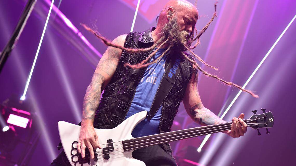 Lexington native Chris Kael plays bass with Five Finger Death Punch at Rupp Arena.