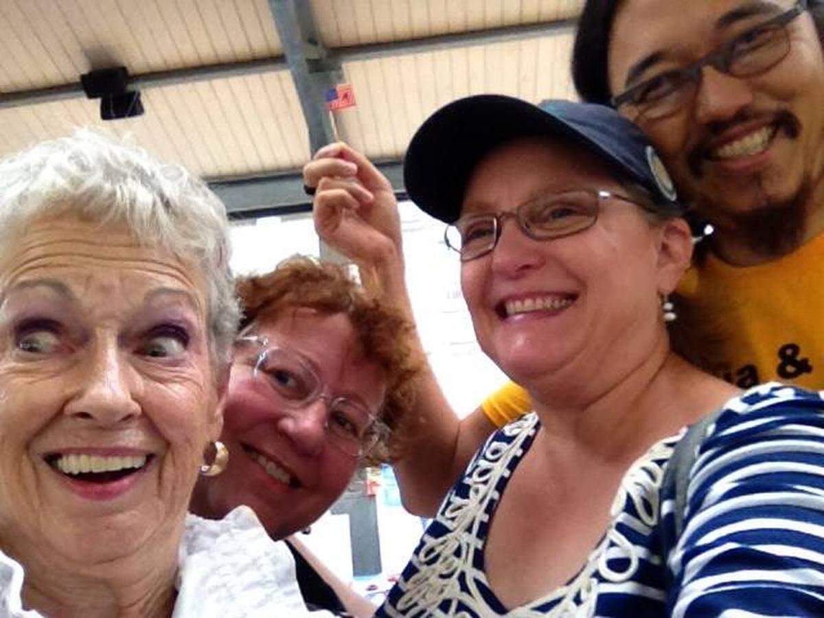 Me with, from left, Judy Taylor, Cheryl Truman and future Lexington vice mayor Dan Wu before we judged the Fourth of July pie contest in downtown Lexington.