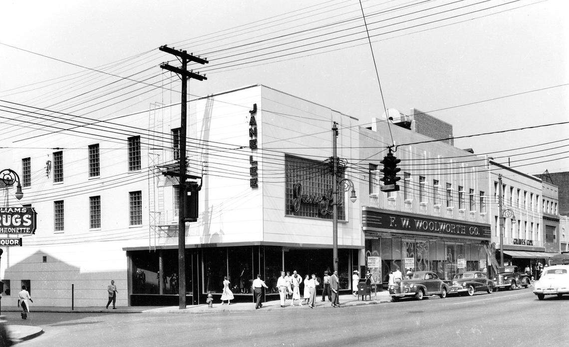 View of Main Street in downtown Lexington looking west in August of 1948, a month before the F.W.Woolworth store was to open. The business’ making up this block included Jane Lee, left, Woolworth, and Graves Cox. The buildings on this block were razed in 2008 to make way for the CentrePointe development. Published in the Lexington Herald-Leader August 29, 1948. Herald-Leader Archive Photo