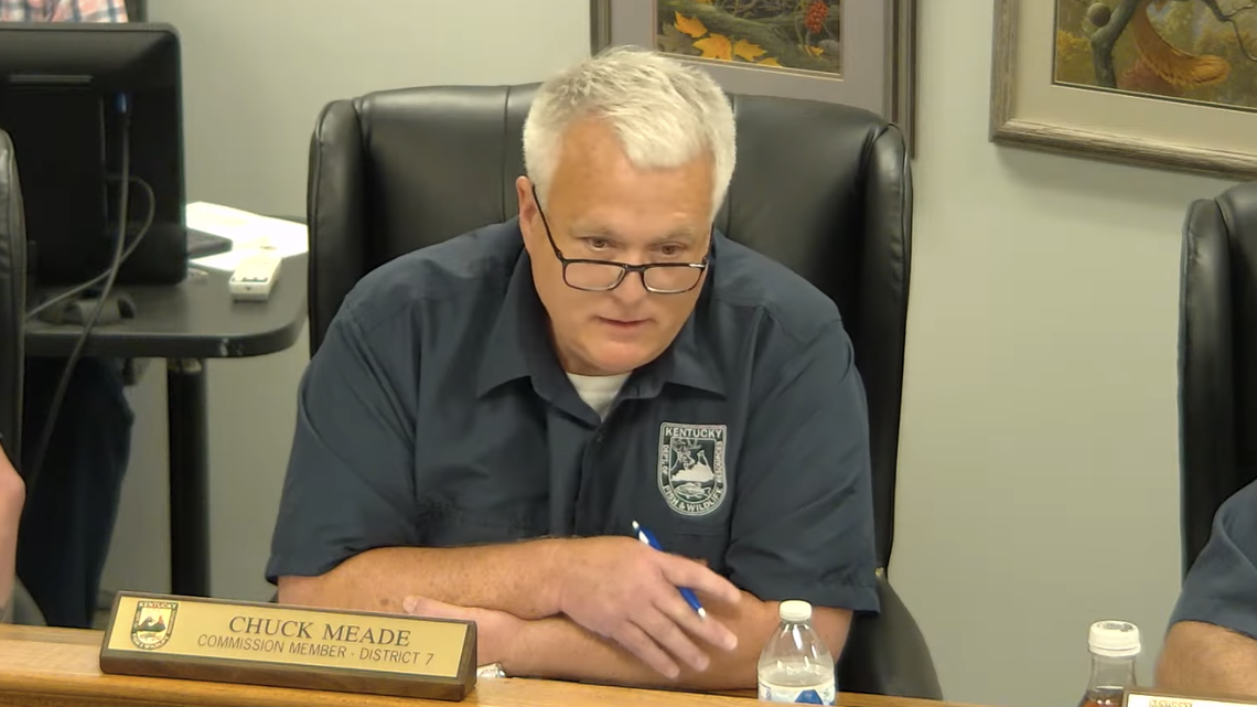 Kentucky Fish and Wildlife Commission Chair Chuck Meade speaks during a May commission meeting.