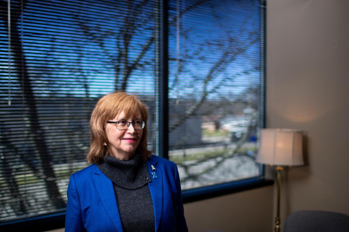 Ellen Hahn, a professor in the College of Nursing at the University of Kentucky, in her office at in Lexington, Ky., Thursday, February 10, 2022. Hahn and colleagues have done research on smoking in Kentucky.