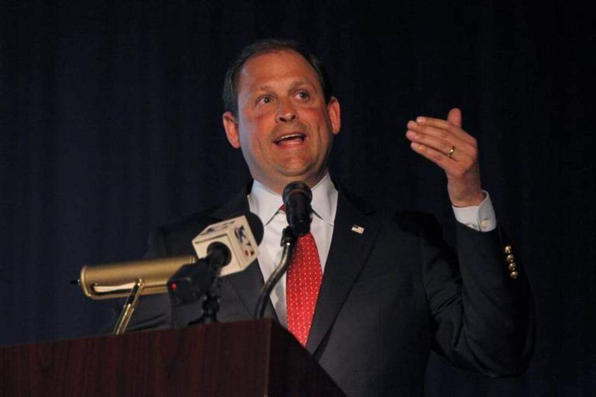 Rep. Andy Barr defends his support for repealing health care reform at a town hall meeting at Lafayette High School on April 24, 2017.