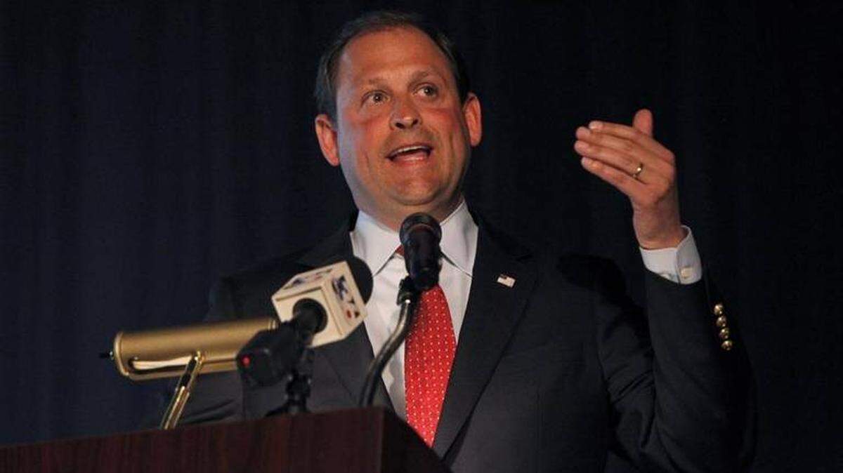 Rep. Andy Barr defends his support for repealing health care reform at a town hall meeting at Lafayette High School on April 24, 2017.