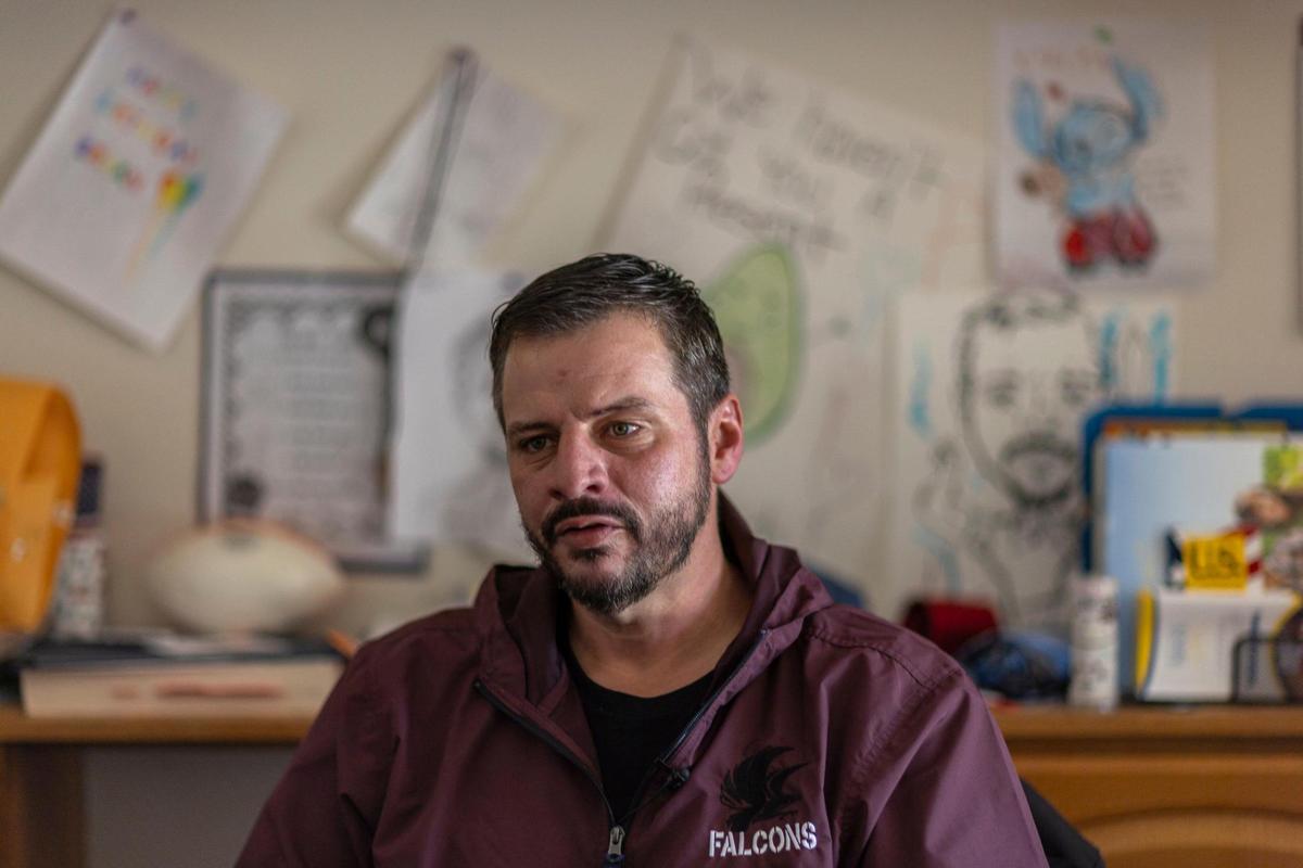 Bryan Lafferty, principal of the David School, is photographed in his office on Thursday, Jan. 11, 2024, in David Ky. Located in Floyd County, the school was founded in early the 1970s as an alternative for students at risk of dropping out of public schools.