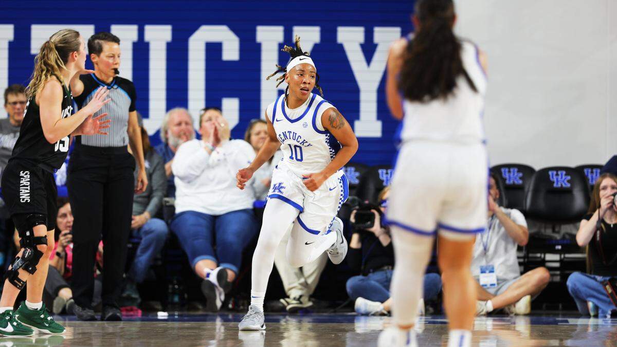 Kentucky guard Dazia Lawrence hustles down the court during the team’s season opener against USC Upstate at the Memorial Coliseum.