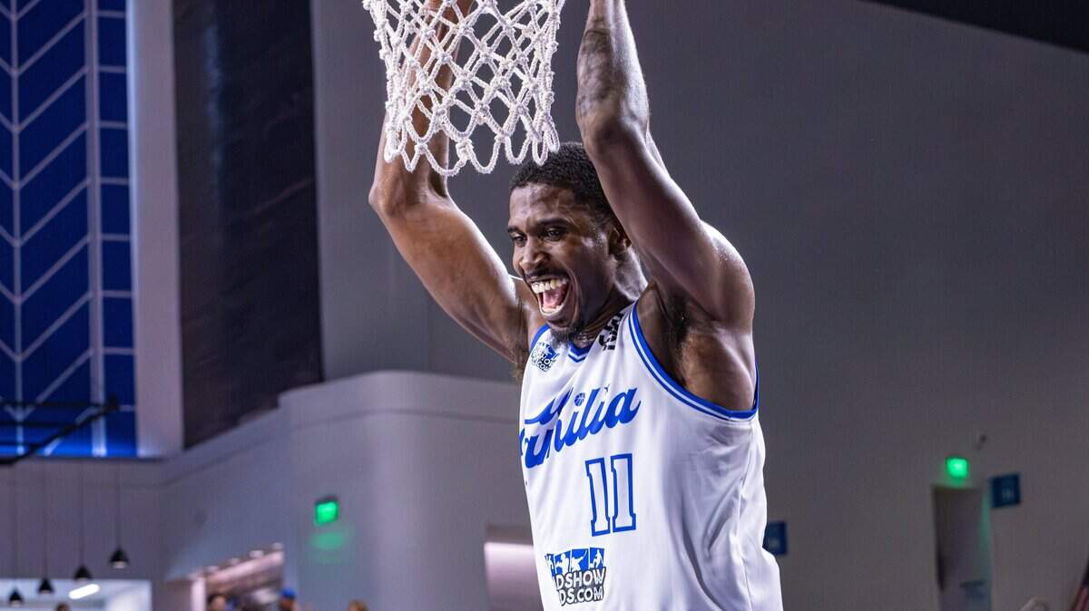 La Familia shooting guard Darryl Morsell celebrates after scoring the winning basket in a The Basketball Tournament first-round game against The Ville on Saturday, July 18, 2026, at Historic Memorial Coliseum in Lexington, Kentucky.