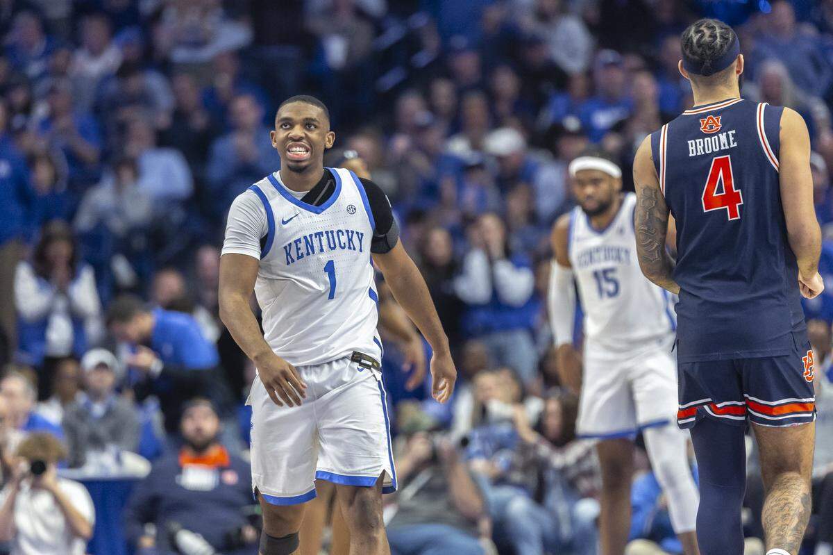 Kentucky guard Lamont Butler (1) reacts during Saturday’s loss to Auburn at Rupp Arena.