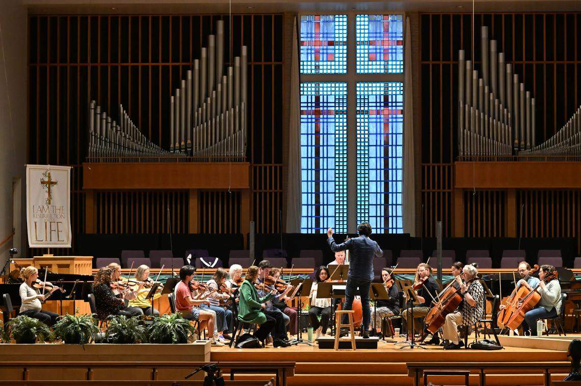 The Lexington Chamber Orchestra, conducted by Music Director Marcello Cormio, rehearsed for their May 30 concert at the Lexington Opera House at Centenary Church in Lexington, Kentucky on May 27, 2025.