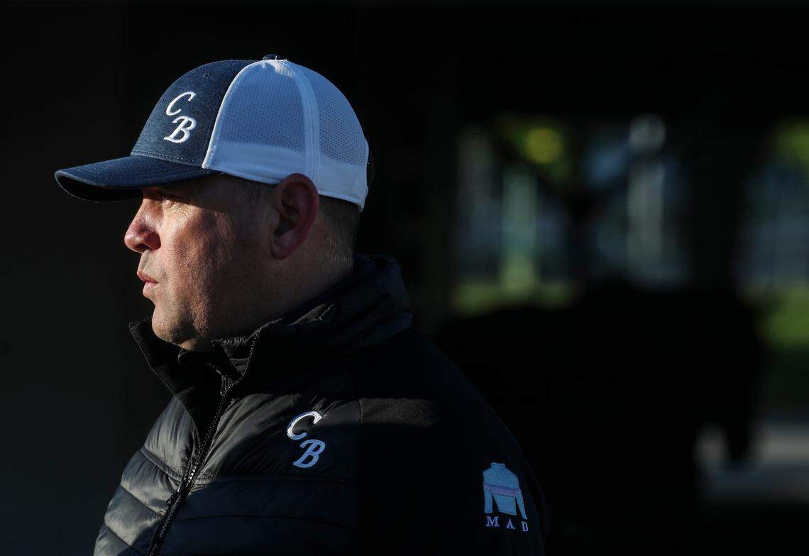 Trainer Chad Brown, at his stable on the backside of Churchill Downs on Monday morning, has Sierra Leone and Domestic Product set to run in Saturday’s Kentucky Derby.