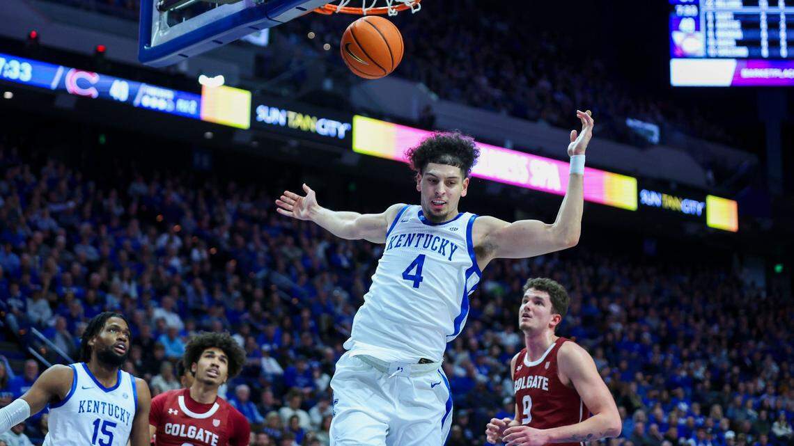 Kentucky guard Koby Brea throws down a second-half dunk against Colgate.