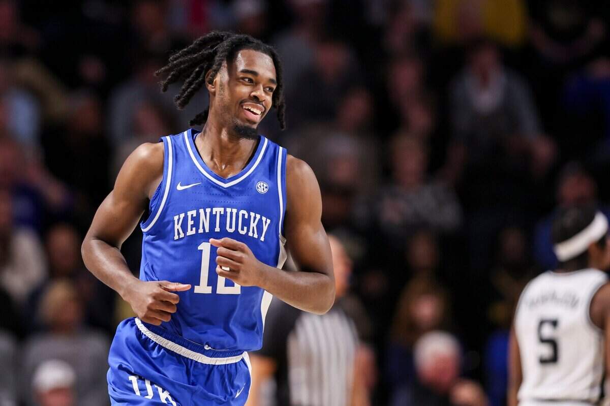 Kentucky guard Antonio Reeves smiles after scoring against Vanderbilt during Tuesday’s game in Nashville, Tennessee.