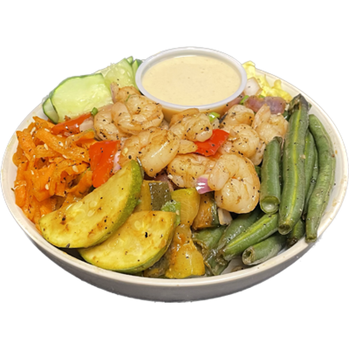 A shrimp and noodle bowl from Okome Asian Grill, coming to South Limestone soon.