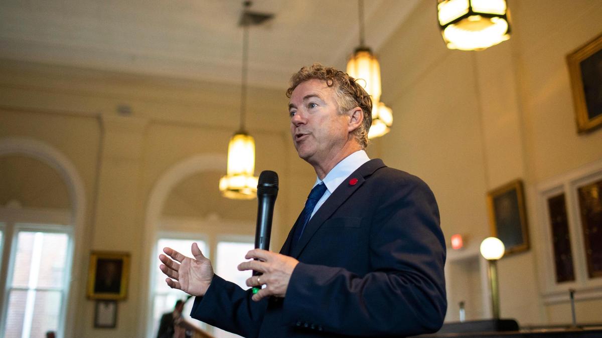 Sen. Rand Paul speaks and answers questions from the public during an event at the Lincoln County Judicial Center in Stanford, Ky., Wednesday, May 5, 2021. Sen. Paul has confirmed that he is running for re-election.
