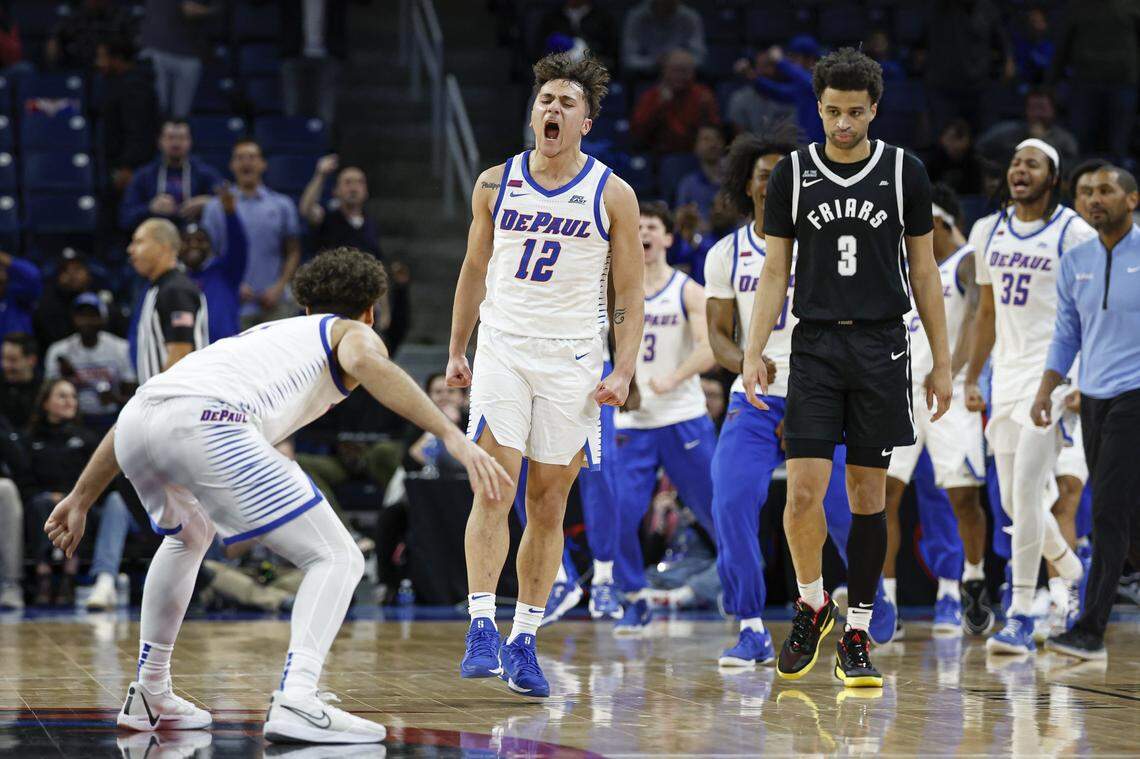 A former star at Covington Holy Cross, DePaul guard Jacob Meyer (12) leads the Blue Demons in scoring at 14.4 points a game and is shooting 43.8 percent on 3-point attempts.