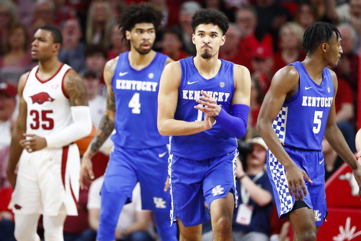Kentucky freshman Johnny Juzang scored five points in the team’s win at Arkansas.