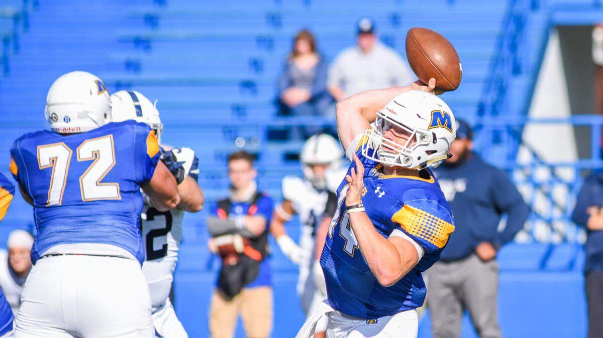 Former Morehead State University quarterback Mark Pappas makes a throw during an October 2021 game against Butler University. Pappas is fourth all-time in passing yards at MSU and third all-time in touchdowns thrown.