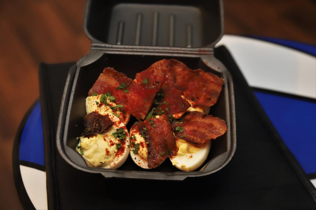 Deviled Eggs with Brown Sugar Bacon appetizer ($9) from Chop House Steakhouse.