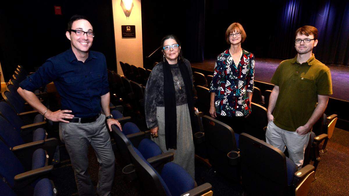 Balagula Theatre co-artistic directors Ryan Case, left, and Natasha Williams, Lexington Public Library executive director Ann Hammond and library theater coordinator Thomas Southerland gathered recently at Central Library's Farish Theater.  