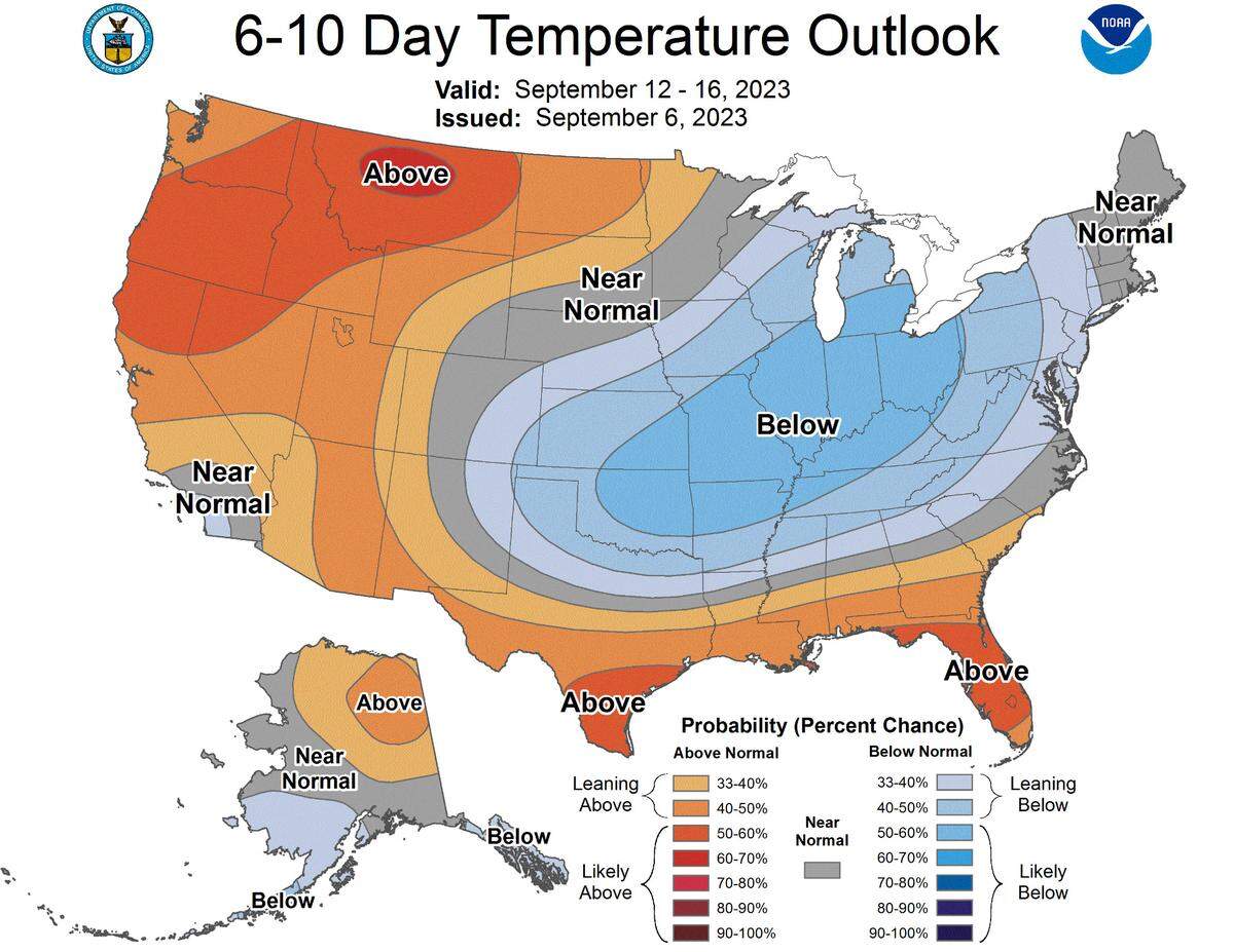 A temperature outlook from the Climate Prediction Center.