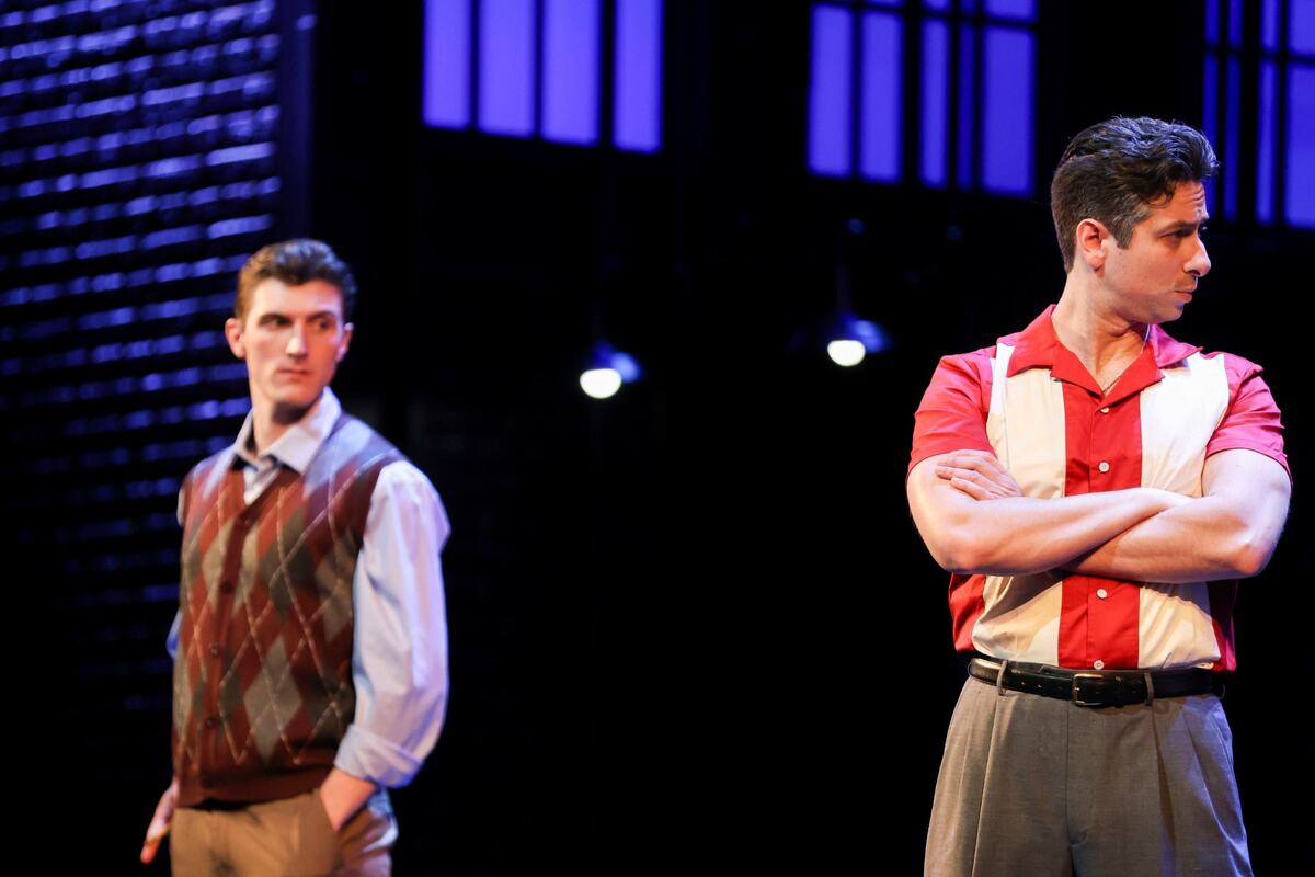 Tyler Okunski and Nick Bernardi in a scene from "Jersey Boys."