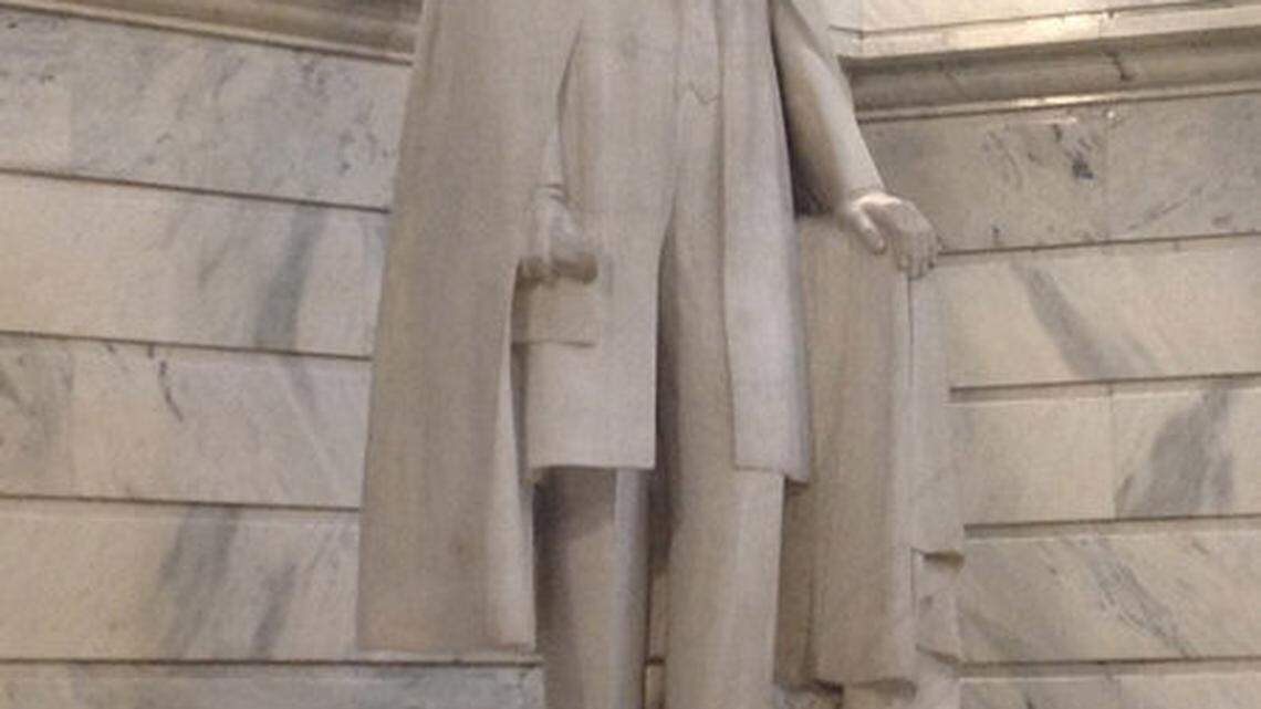 The statue of Jefferson Davis, the Kentucky-born president of the Confederate States of America, is one of five statues of historic figures in the Capitol rotunda in Frankfort.