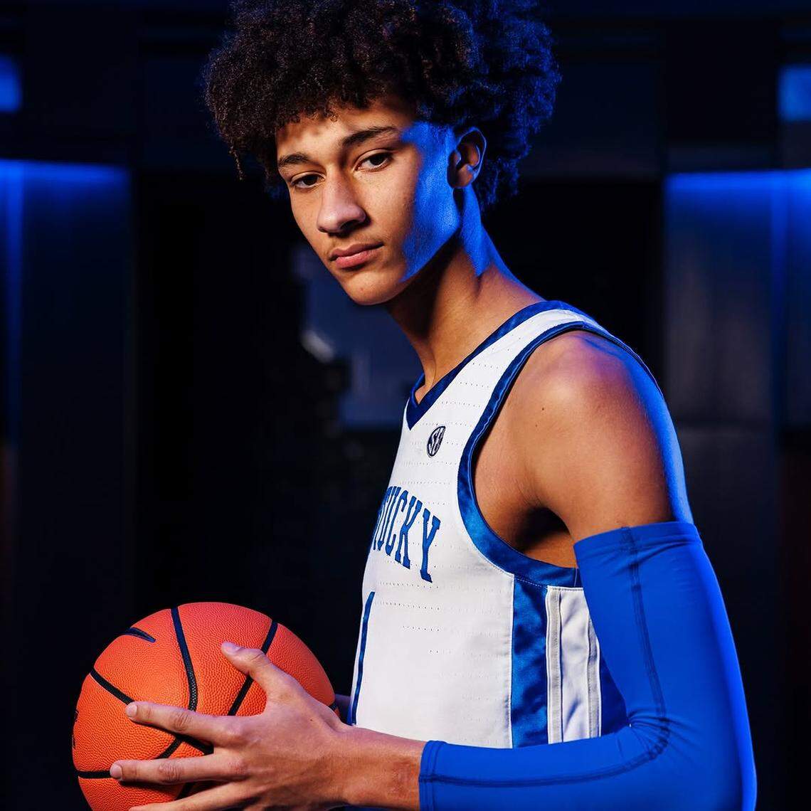 Class of 2025 recruit Nate Ament poses for a photo while on an official visit to Kentucky in February 2025 at Rupp Arena. Ament is ranked by the 247Sports Composite as the No. 4 player in the 2025 class.