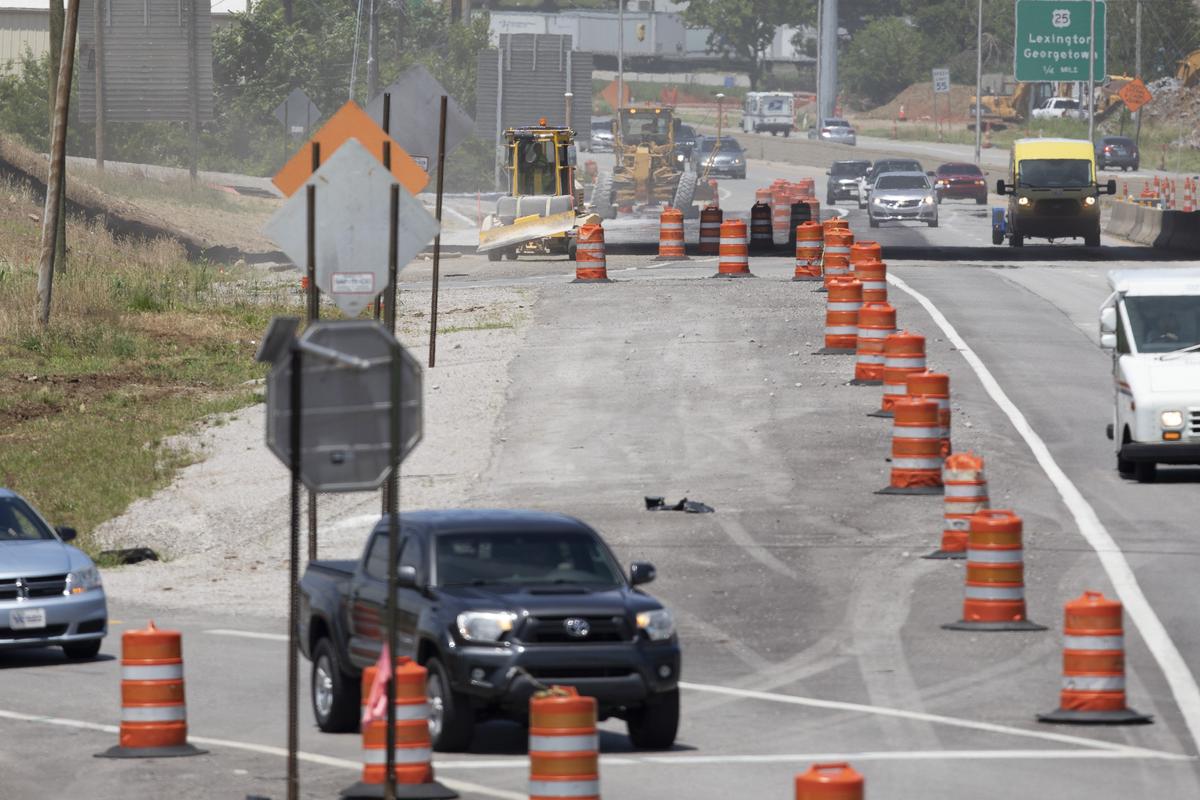 Road construction is underway at the Newtown Pike on- and off-ramps with New Circle Road.