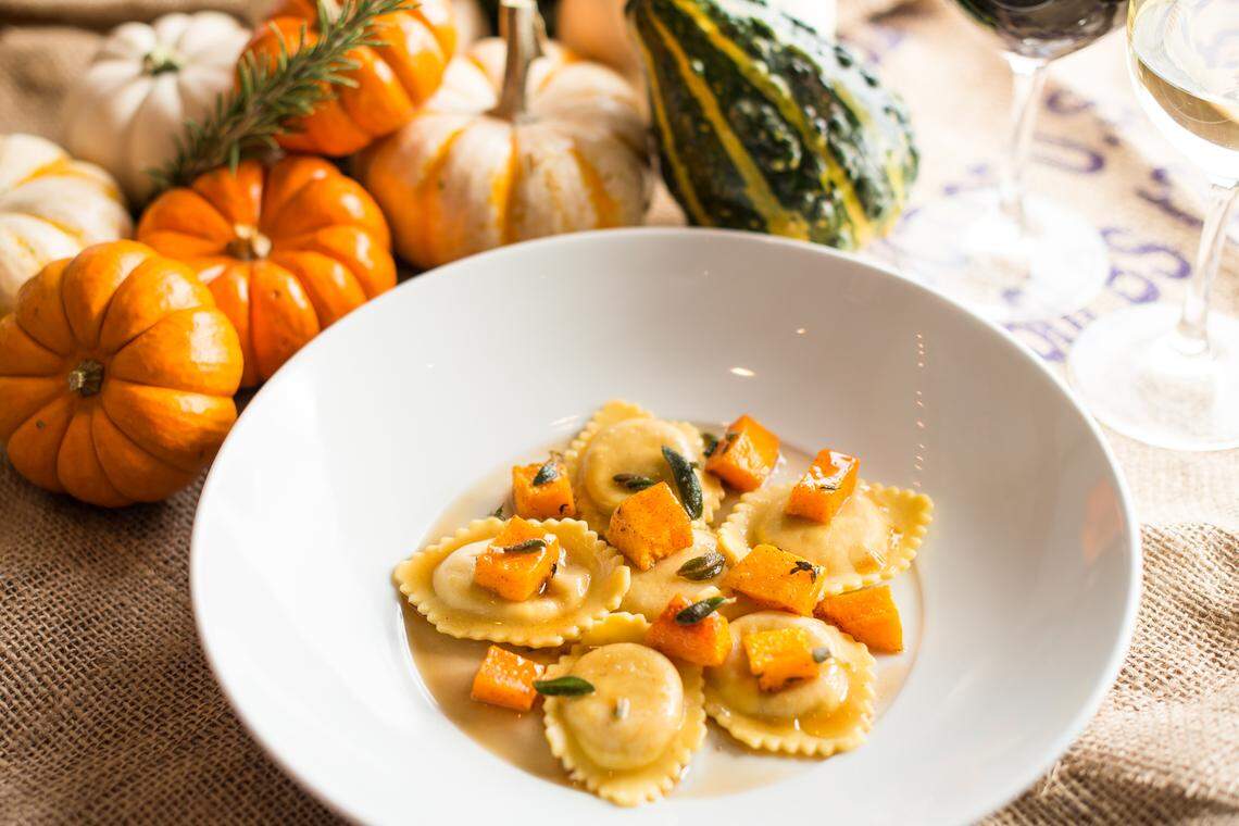 CRU at The Summit will be open on Thanksgiving, with a menu of seasonal items including pumpkin mascarpone ravioli.