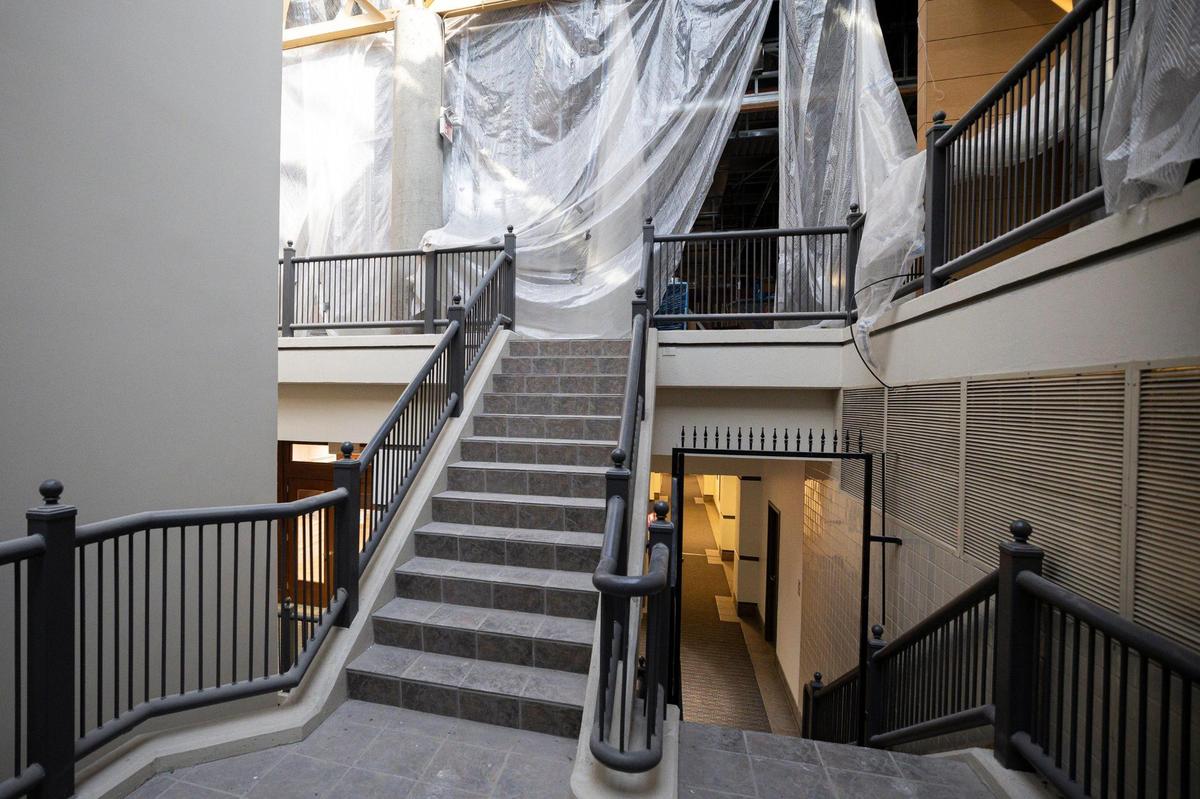 Staircase leading to the unfitted third floor of the building on Friday, June 20, 2025, at 325 Main Street in Lexington, Ky.