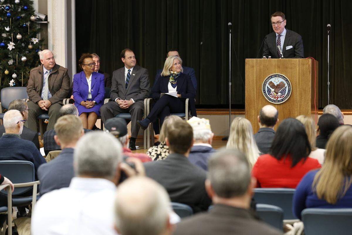 Lexington Mayor Jim Gray spoke Tuesday at a news conference where the Lexington Affordable Housing fund, AU Associates and the Veterans Administration announced the creation of a new affordable housing project on the grounds of the Franklin R. Sousley VA Campus, 2250 Leestown Road.