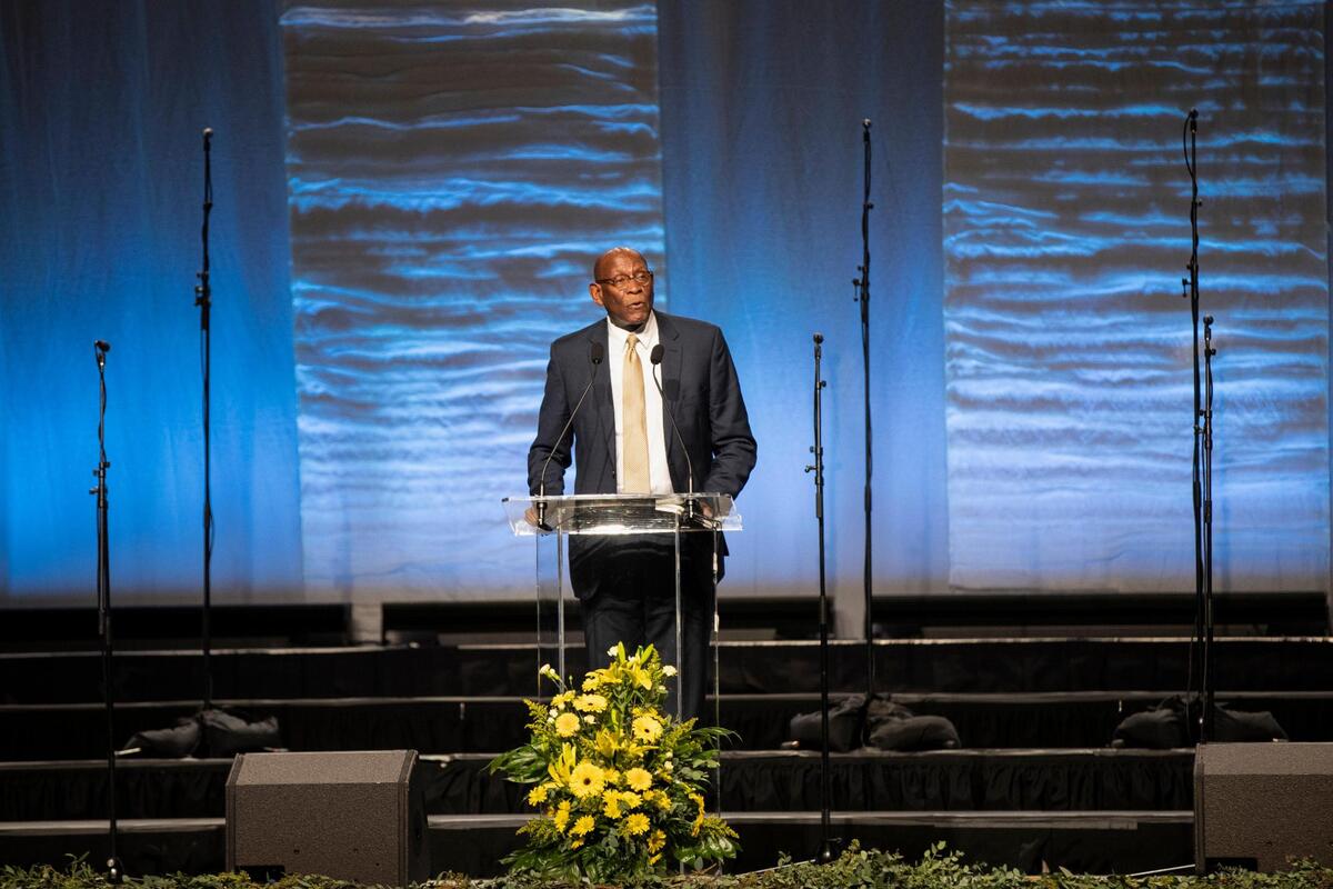Dr. David Hall, President of the University of the Virgin Islands speaks during the city’s 50th anniversary of Martin Luther King Jr. celebrations at Central Bank Center in Lexington, Ky., Monday, January 16, 2023.