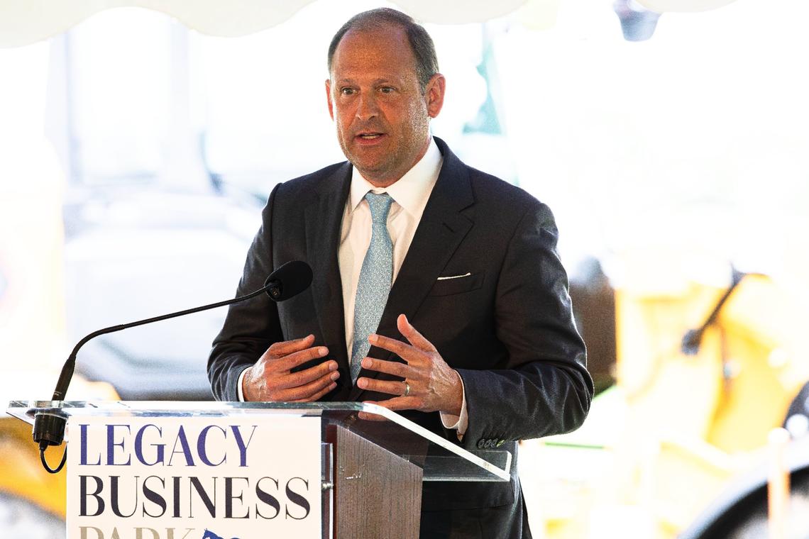 Congressman Andy Barr shares his efforts to contribute $10 million in congressionally directed spending from the U.S. Dept. of Housing and Urban Development for the project during the groundbreaking ceremony at the new Legacy Business Park on June 18, 2025, in Lexington, KY.