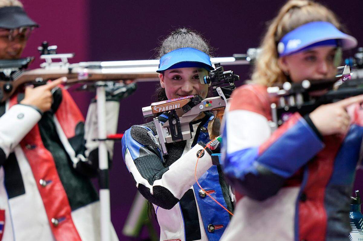 Mary Tucker, center, represented the United States at last summer’s Olympics in Tokyo, coming away with a silver medal.