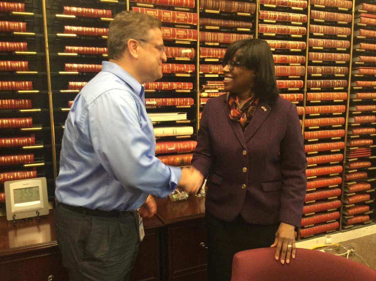 Lt. Gov. Jenean Hampton congratulated Steve Knipper, her chief of staff, after he recently filed to run as a Republican for secretary of state.