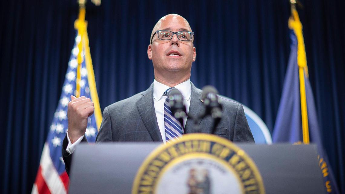 Stephen Stack, Kentucky Department of Public Health commissioner, speaks during a media conference at the state Capitol in Frankfort, Ky., on Thursday, July 8, 2021.
